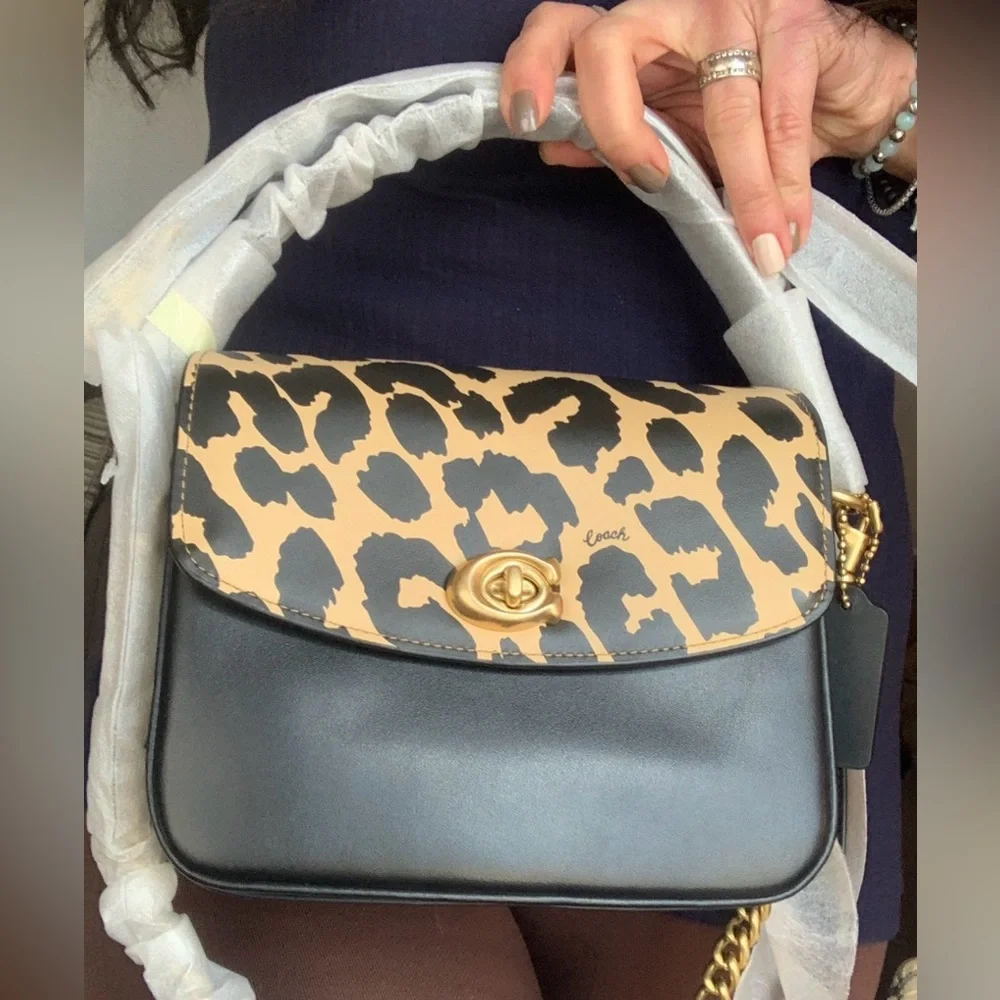 Authentic COACH 1941 calf leather leopard 3 straps turnlock flap Crosb/shoulder. - Picture 2 of 16